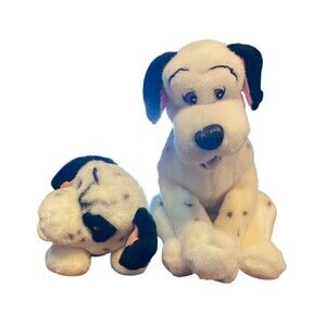 Vintage 101 Dalmatians Plush‎ Disney Mattel 1991? Pongo and Lucky Set Dalmatians